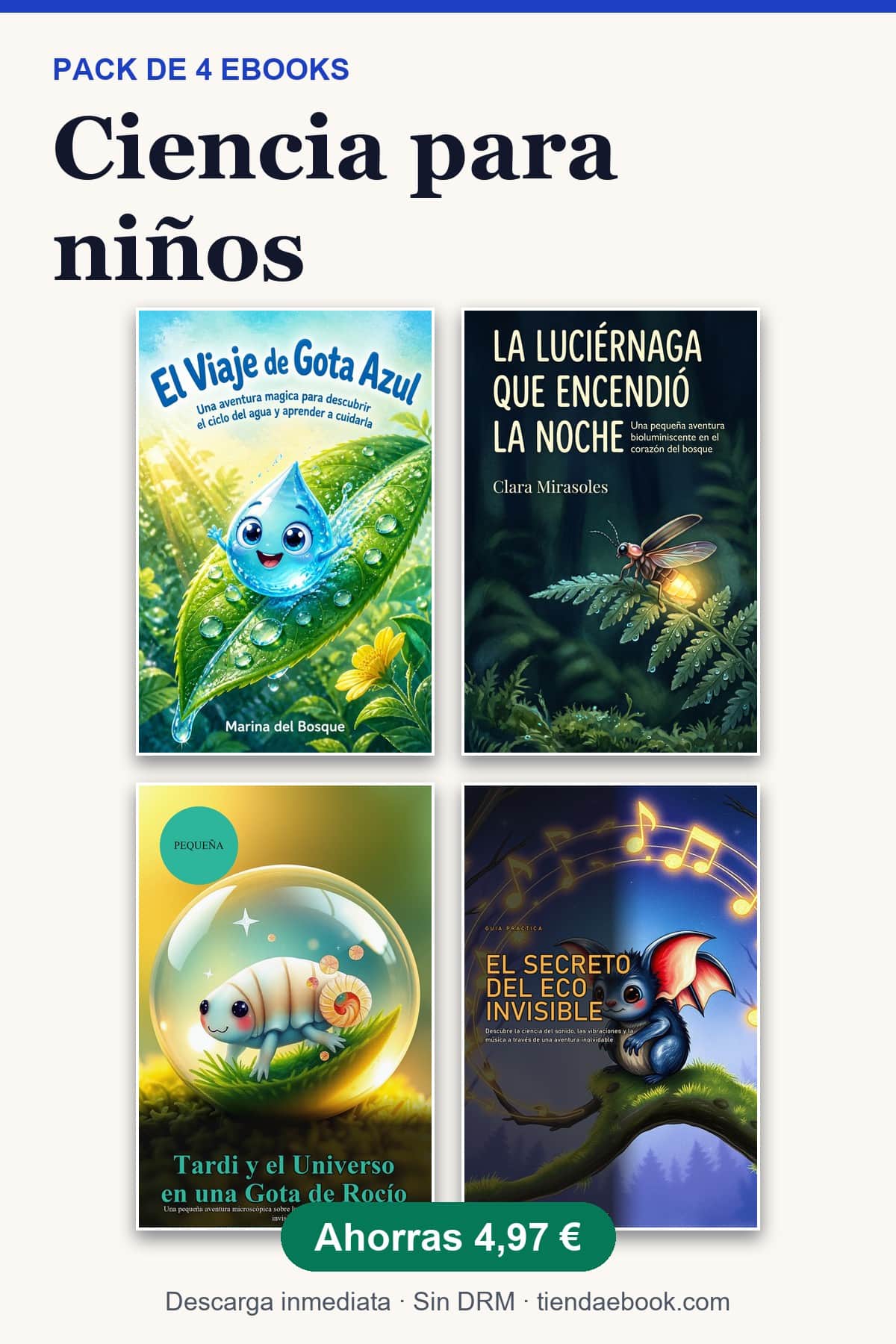 Portada del pack ciencia para niños con las portadas de los 4 ebooks incluidos