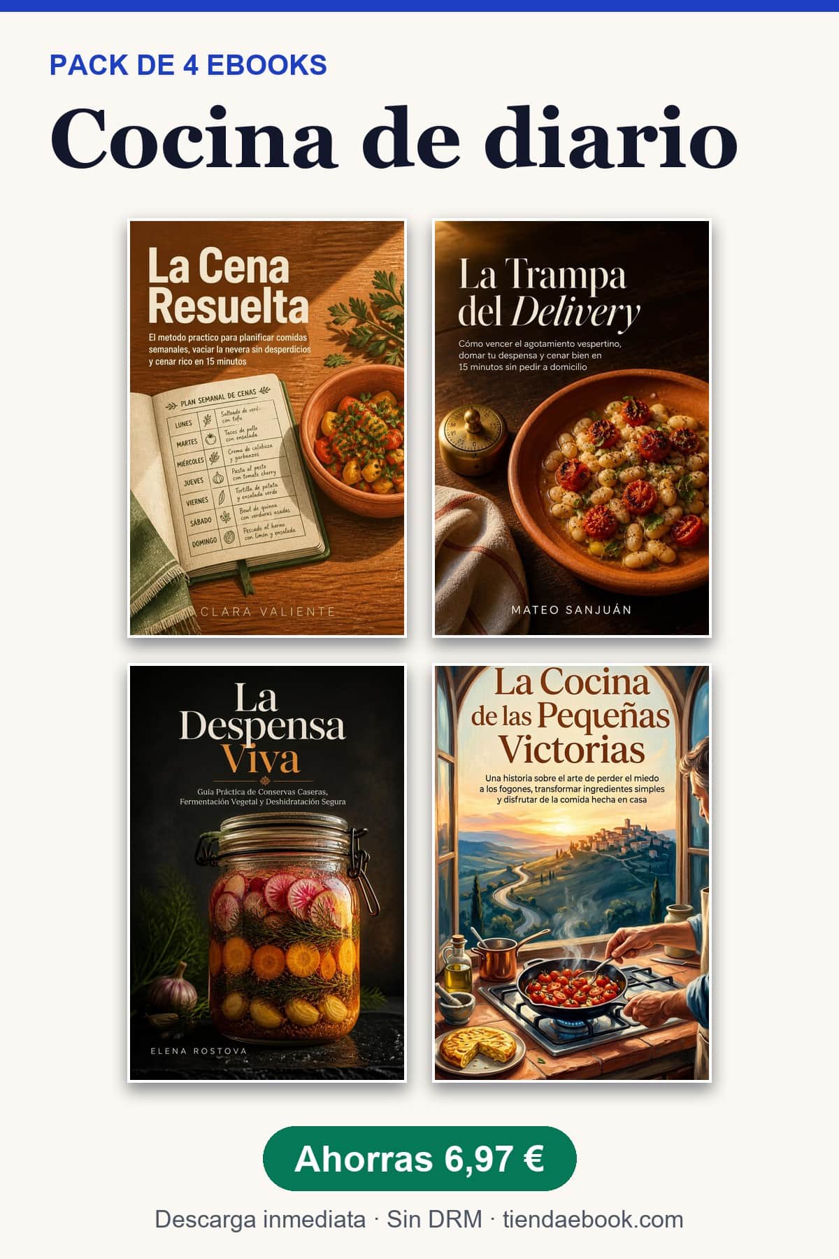 Portada del pack cocina de diario con las portadas de los 4 ebooks incluidos