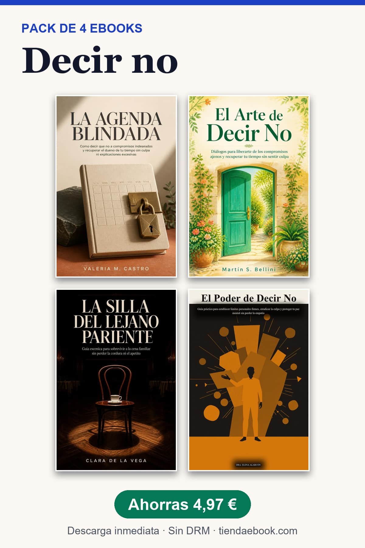 Portada del pack decir no con las portadas de los 4 ebooks incluidos