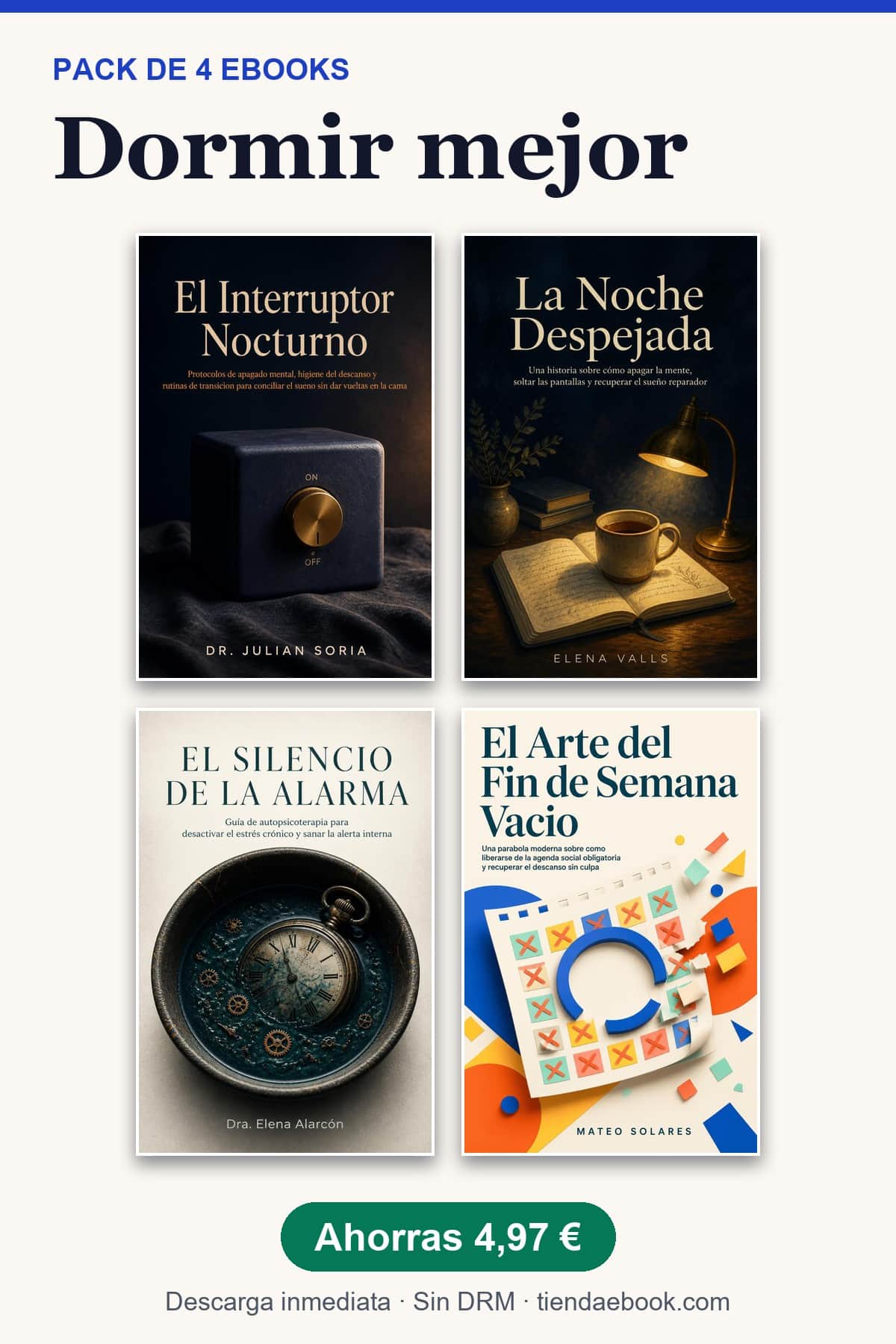Portada del pack dormir mejor con las portadas de los 4 ebooks incluidos