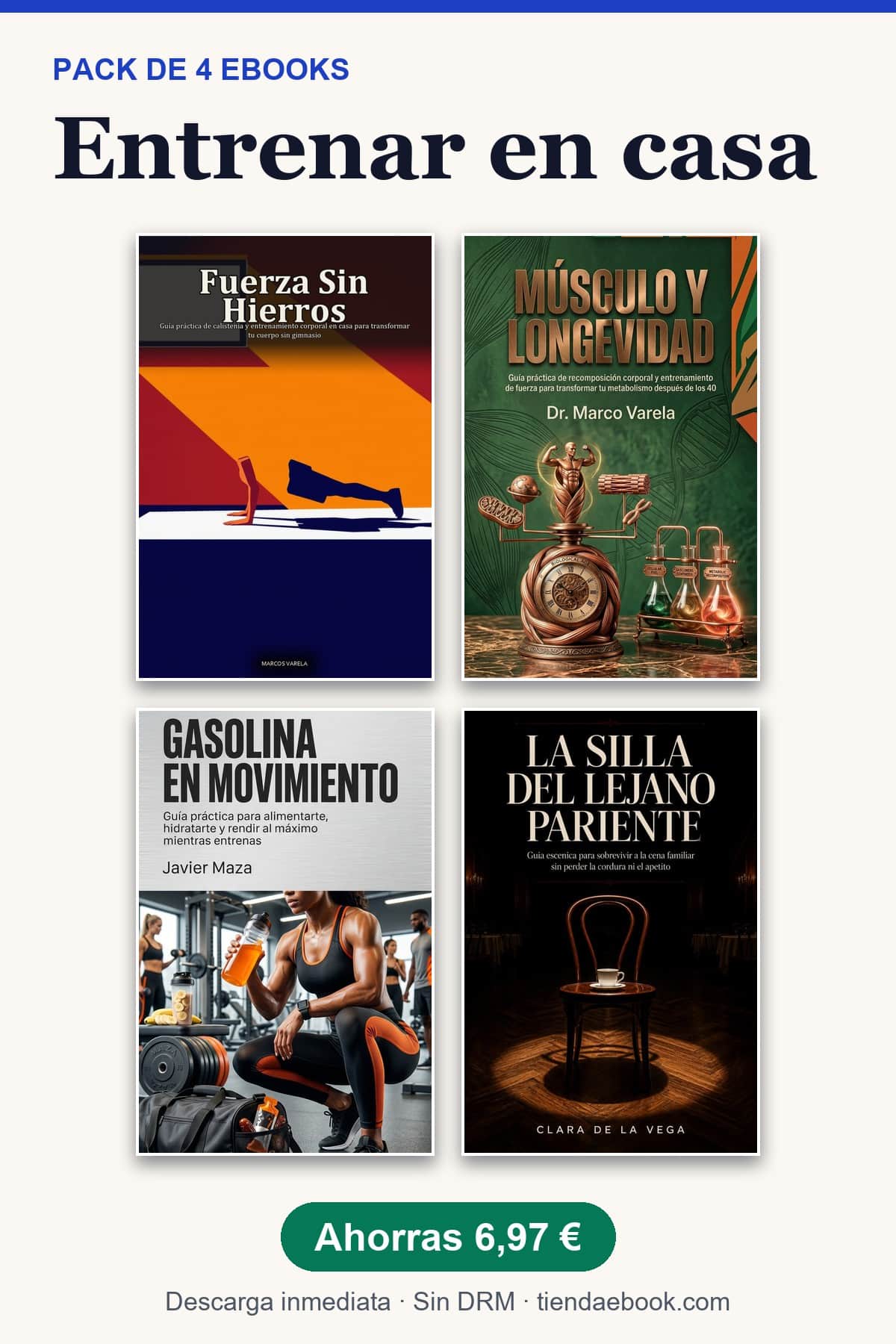 Portada del pack entrenar en casa con las portadas de los 4 ebooks incluidos