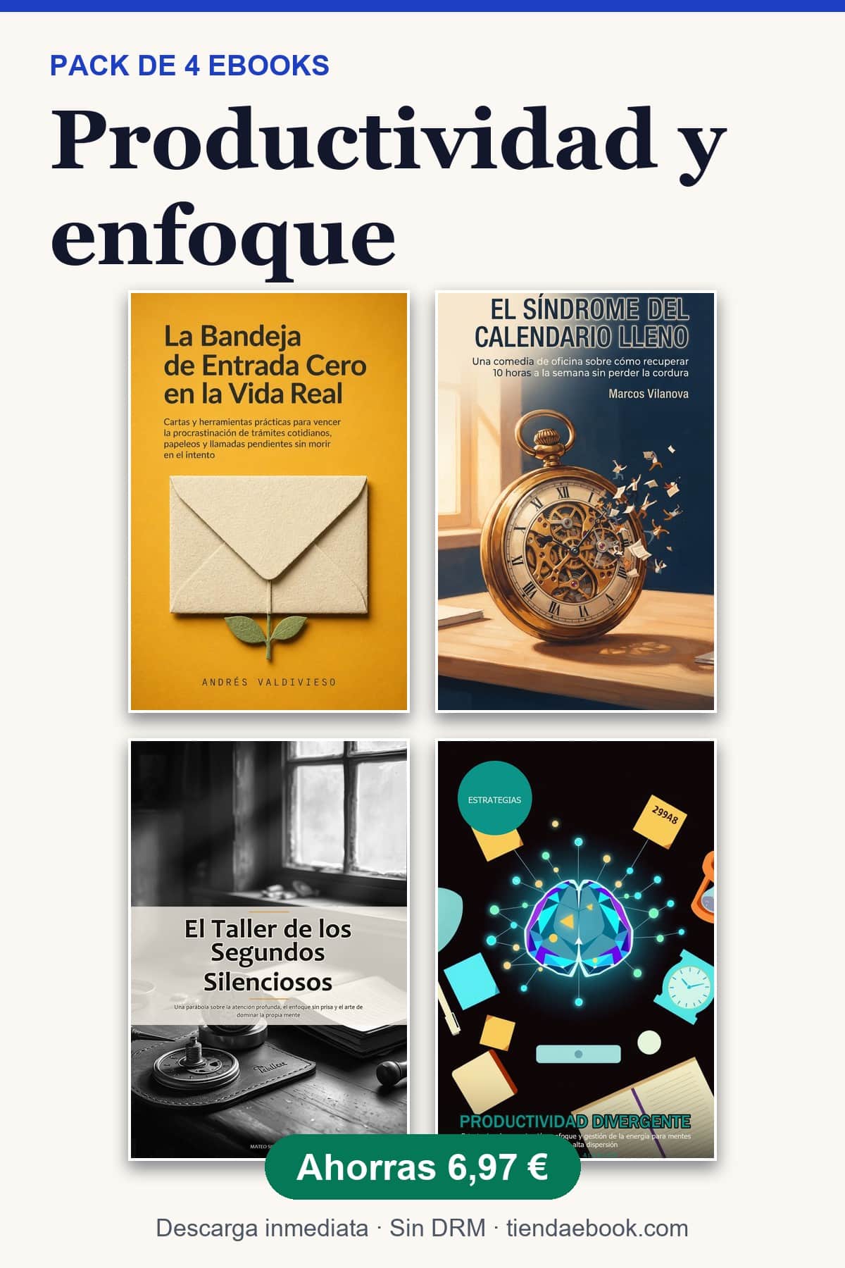 Portada del pack productividad con las portadas de los 4 ebooks incluidos