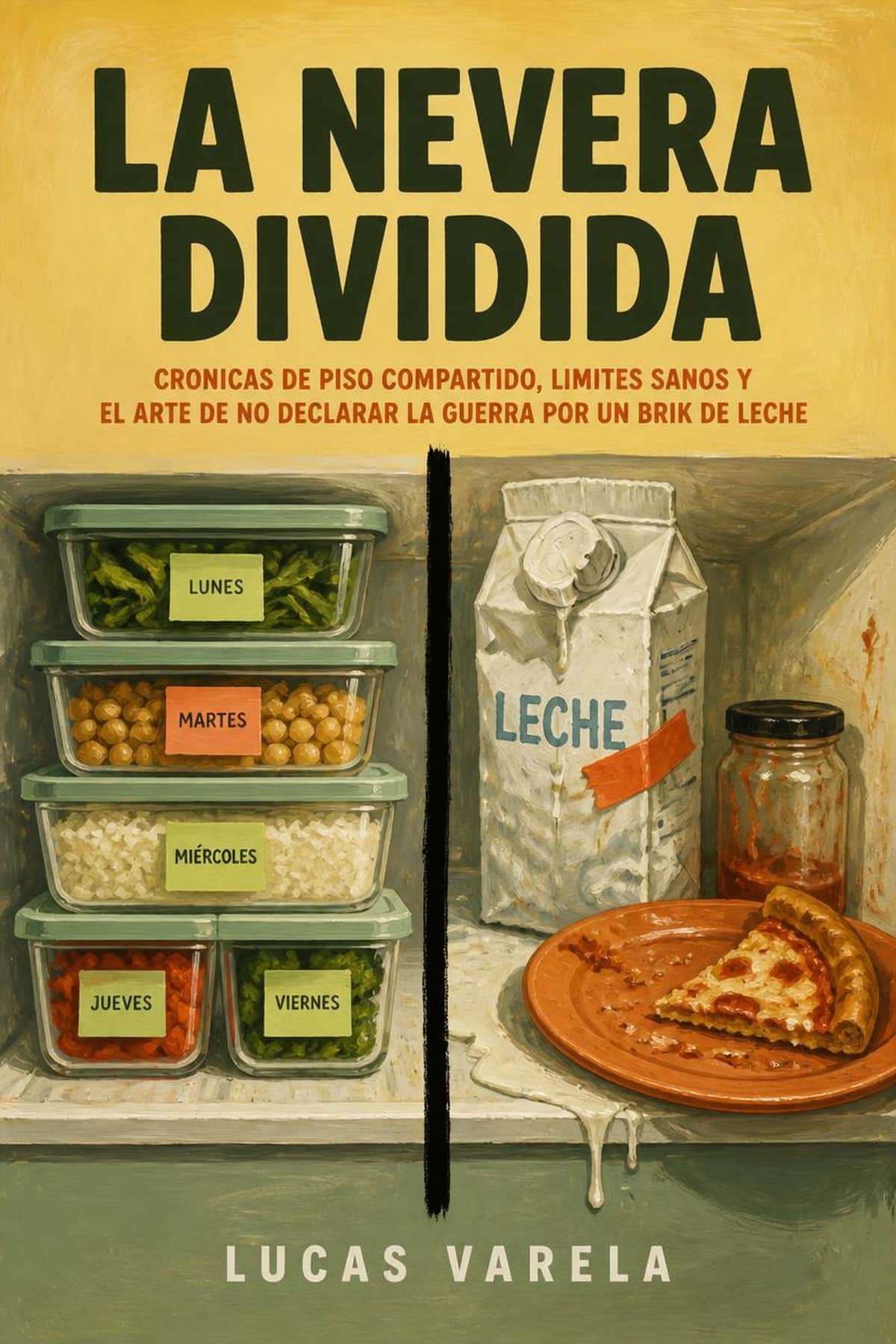 Portada de La Nevera Dividida, novela corta sobre convivir entre compañeros de piso