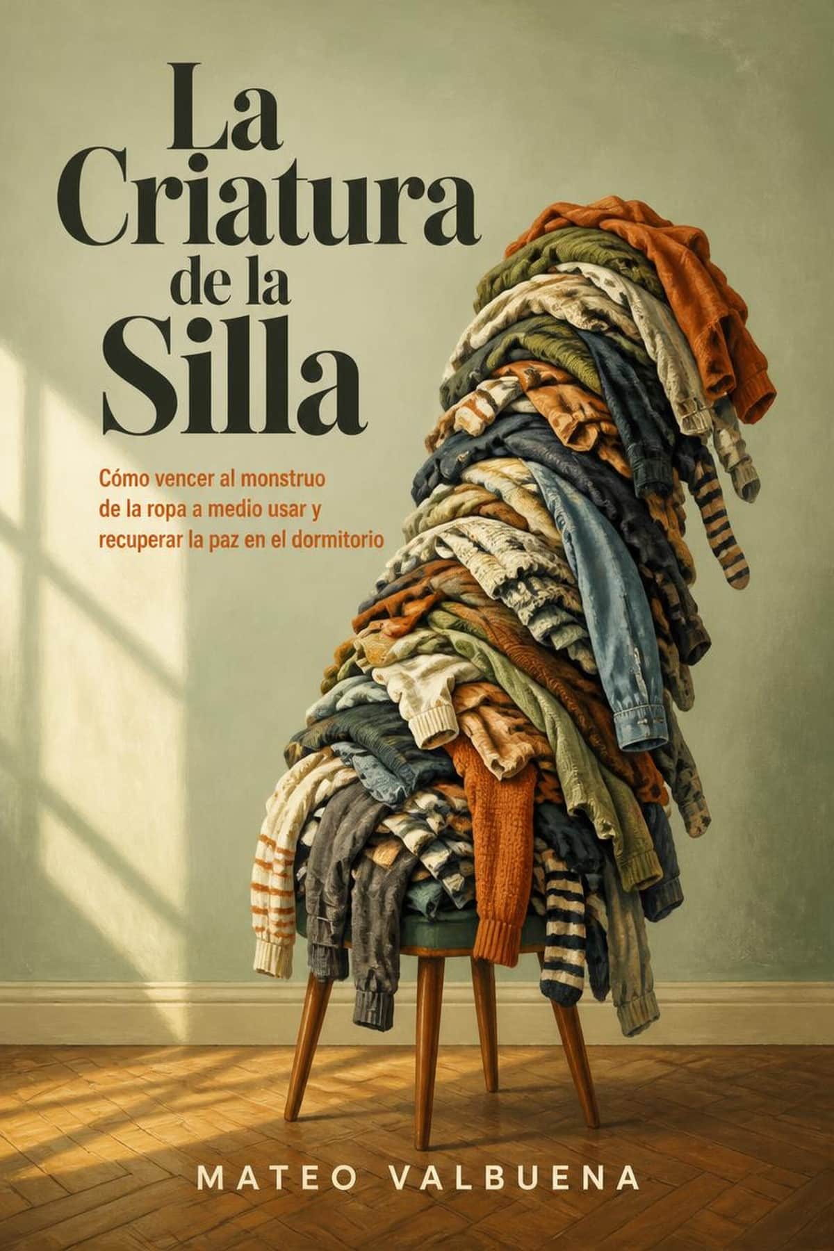 Portada de La Criatura de la Silla, novela corta sobre el desorden textil en la habitación, ropa en la silla del dormitorio