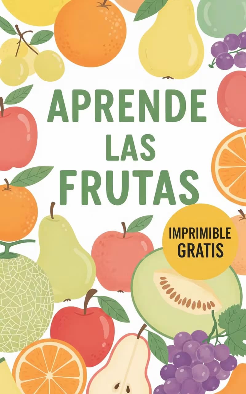 Tarjetas ilustradas de frutas en PDF para imprimir gratis con imágenes educativas y nombres de frutas para niños